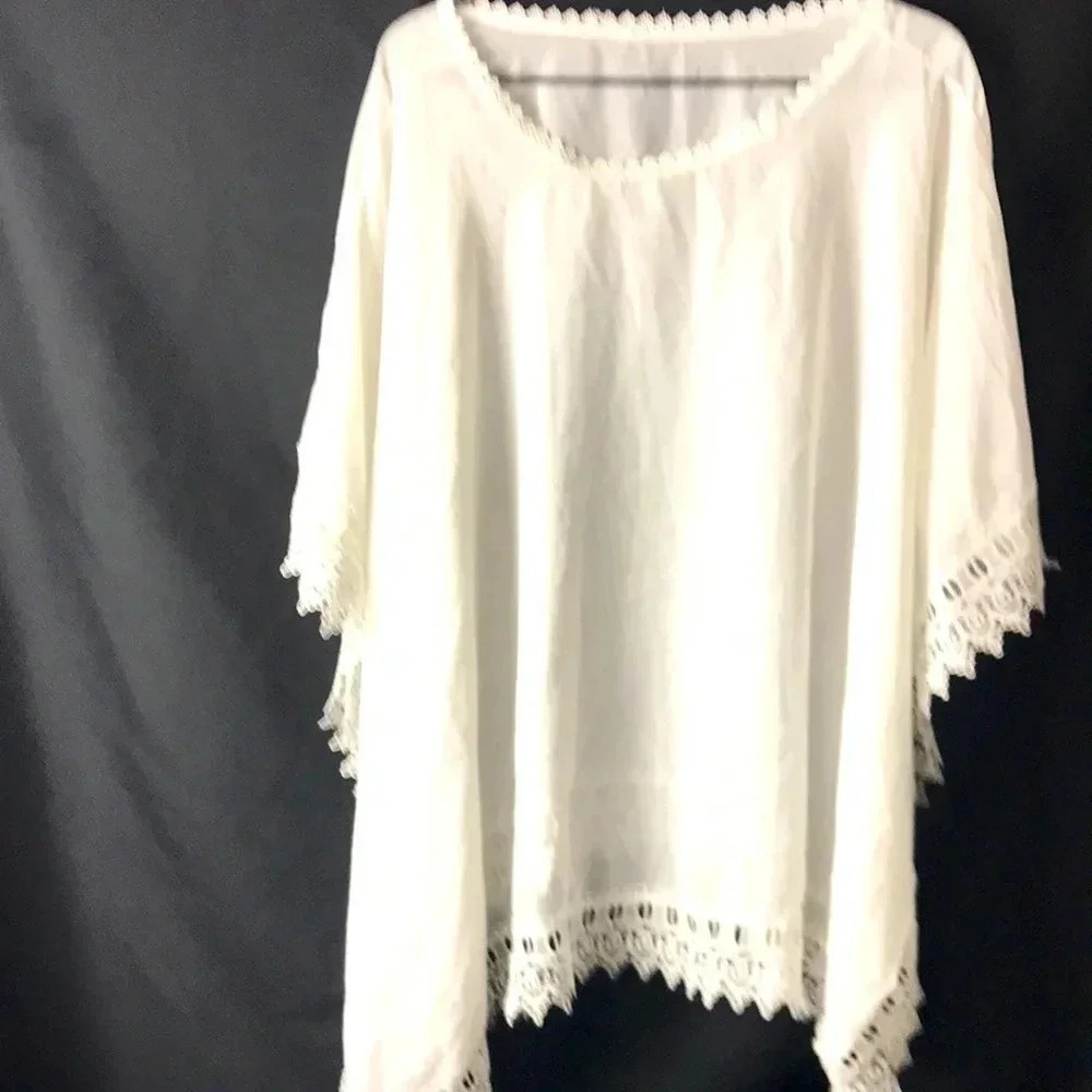 MEIYITIAN WO‎ ONE SIZE WHITE SWIM COVERUP LACE TRIM. GOOD CLEAN CONDITION